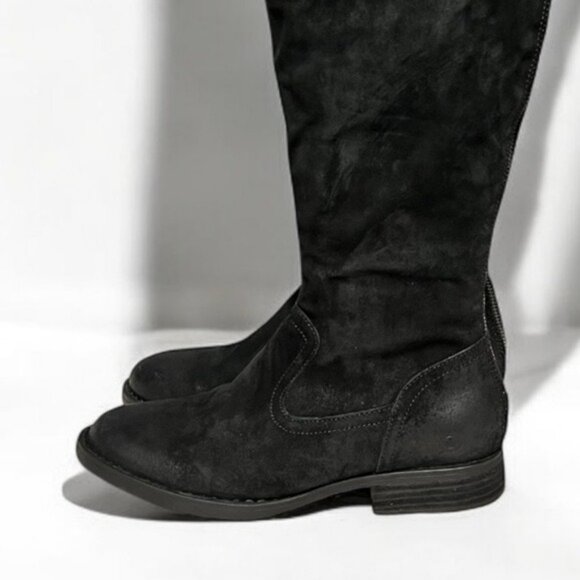 🌻NEW Born "Borman" Black Suede Leather Knee High Bohemian Back Zip Tall Boots 9 - Picture 2 of 10